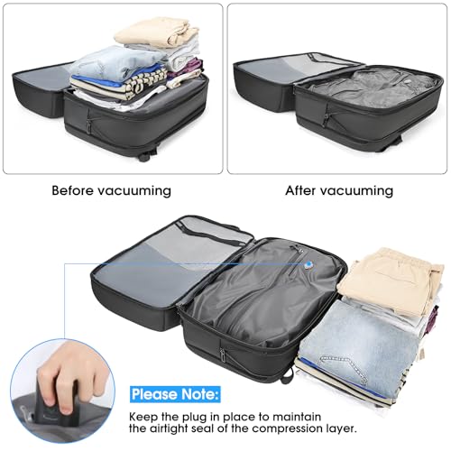 Image of TANGCORLE Vacuum Seal Travel Backpack, Expandable Vacpack Backpack with Vaccum Compression System, Water Ressistant 17.3 Inch Laptop Backpack with USB Charging Port-Vacuum Pump Included