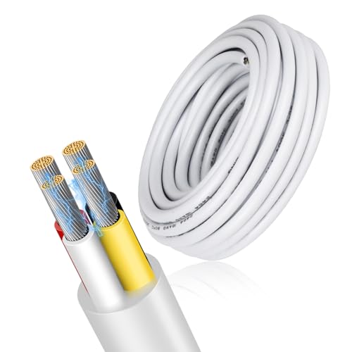 16 Gauge 4 Conductor Electrical Wire, 16.4FT 5V/12V/24V Low Voltage 16/4 Tinned Copper Stranded 4 Wire Cable, 16 AWG White Flexible Extension Cord for Sprinkler, Speaker, Irrigation, Automotive
