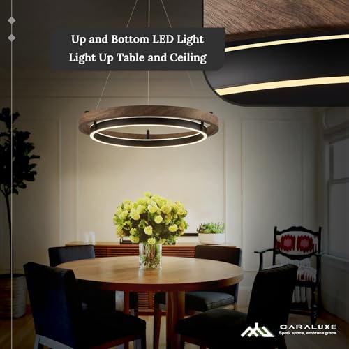 Image of LED 2 Ring Chandelier Dimmable Up Down Light Black Walnut Wood