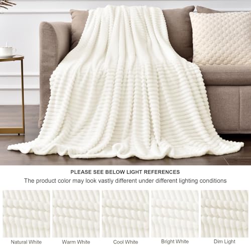 Image of BEDELITE Fleece Throw Blanket for Couch - 3D Ribbed Jacquard Soft and Warm Decorative Fuzzy Blanket - Cozy, Fluffy, Plush Lightweight Cream Throw Blankets for Bed, Sofa, 50x60 inches