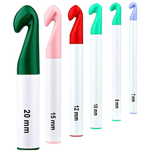 Image of Jasol Crochet Hook 6 Sizes Crochet Hooks Set 7mm-20mm for Large Size Yarn Crochet Needle Set of 1 (Multi)