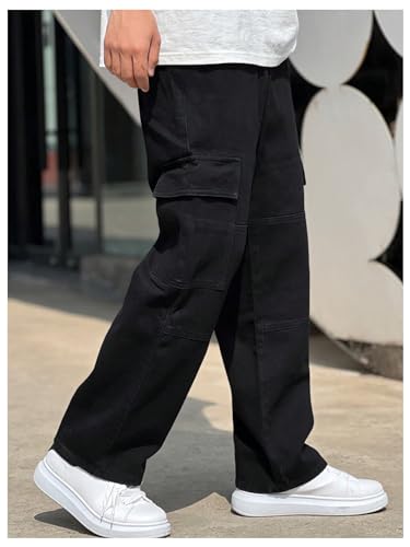 OYOANGLE Men's Flap Pocket Side Cargo Jeans Straight Leg Casual Denim Pants3