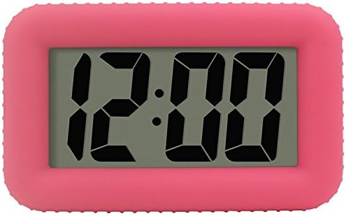 TXL Digital Alarm Clock Table Electronic Clock with Rubber Case Display Time/Alarm, Snooze/Backlight, Adjustable Light Dimmer Battery Operated Bedside Desk/Shelf Clock, Gift for Kids/Teens/Home, Pink