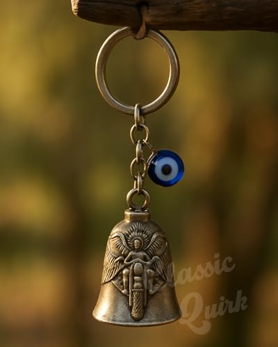Image of Evil Eye Hooked Guardian Bell Keychain - Protective Lucky Charm Bell with Clip Hook for Bike, Car, Key & Bag | Spiritual Good Luck Talisman Gift
