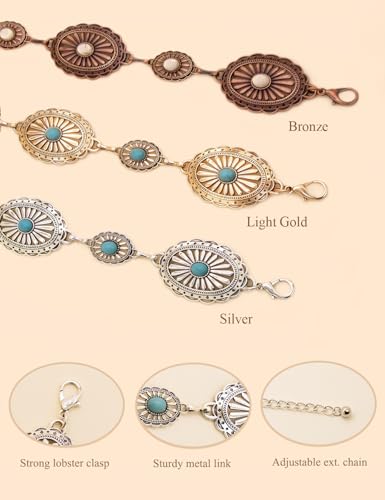 Image of TOPACC Western Metal Concho Belt for Women Cowgirl Chain Belts for Dresses Jeans Country Concert Outfit