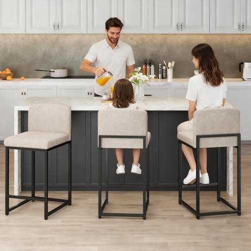 Butacos modernos IDEALHOUSE, juego de 4 unidades, con respaldo, tapizados en cuero sintético, para isla de cocina y bar en casa, estructura metálica, color beige miniatura 7