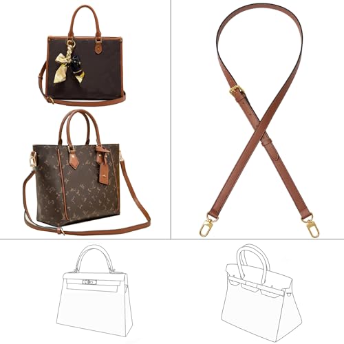 Image of Vachetta Genuine Leather Adjustable Genuine Leather Crossbody Straps Replacement (Caramel (Caramel Thread))