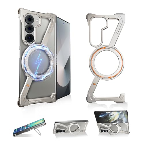 NIFBANG Z Shape Funda para Samsung Galaxy Z Fold 5, soporte magnético giratorio de 360°, funda para teléfono sin marco, aleación de metal, funda protectora de titanio, naturaleza