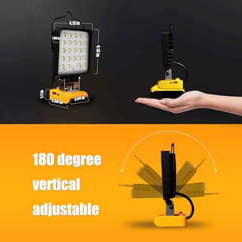 Image of 4 Pcs LED Work Light for Dewalt 20v Max Battery, 90W 9600LM Battery Light for Dewalt 20v Tools, Portable Outdoors Cordless Flood Lighting with USB & Type-C Charging Port, Low Voltage Protection