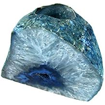 Treasure Gurus Real Blue Agate Reiki Stone Candle Stand Chakra Healing Negative Energy Balance Crystal