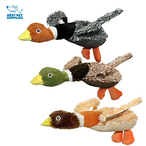 Image of Best Pet Supplies Dog Chew Toys for Small and Medium Dogs, Tough Interactive Squeaky Plush Stuffed Animal Toys - 3 Mallard Ducks Bundle