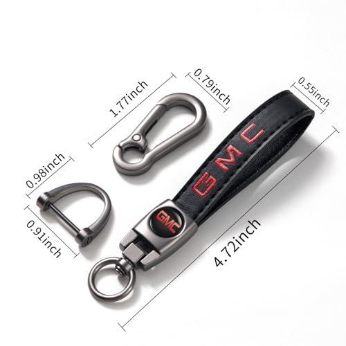 Image of Leather car Keychain Set for GMC Men and Women Family Present Keychain Key Ring Lanyard Accessories (Black)