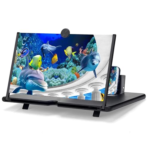 Image of 12" Mobile Phone Magnifier Projector Screen, 3D HD Screen Magnifier for Cell Phone, Foldable Magnifying Projector Screen Stand for Movies, Videos & Gaming Compatible with All Phones (Black, 12inch)