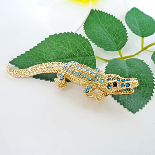 Image of Navachi 18k White Gold Plated White Crystal Crocodile Alligator Az7262 Brooch Pin