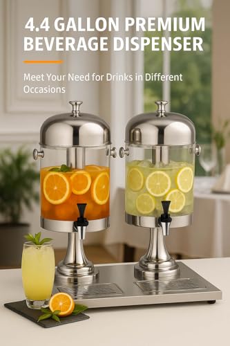 THXSUN Beverage Dispenser 4.4 Gallon, Large Drink Dispenser with Ice Core, Stainless Steel Beverage Dispenser with Stand for Cold Drinks, Juice, Lemonade, Iced Tea, Parties & Events - Thumbnail 2