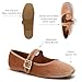 Trary Women's Brown Ballet Flats,Square Toe Velvet Mary Jane Shoes Women,Comfortable Dress Shoes for Women Dressy,Size 8