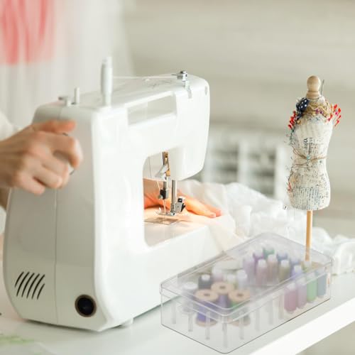 Image of Homakover 42 Spools Sewing Thread Box Storage, Clear Plastic Thread Spools Holder, Embroidery Organizer Bobbins Storage Case, Portable Craft Organizer for Embroidery Quilting and Sewing Threads