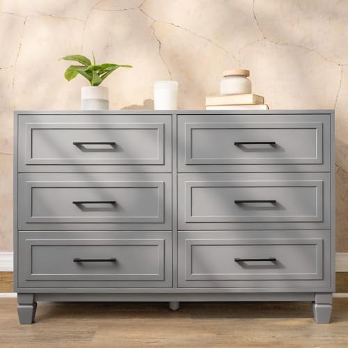 Farmhouse Dresser for Bedroom, 6 Drawer Dresser with Unique Solid...