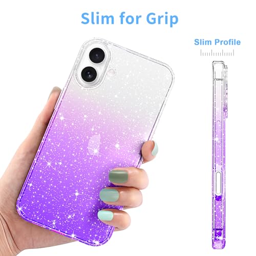 JJGoo Compatible with iPhone 16 Case Clear Glitter, Sparkle Soft TPU Transparent Shockproof Women Girls Slim Bling Sparkly Bumper Cover Phone Case for iPhone 16 6.1-Inch, Gradient Purple - image 3