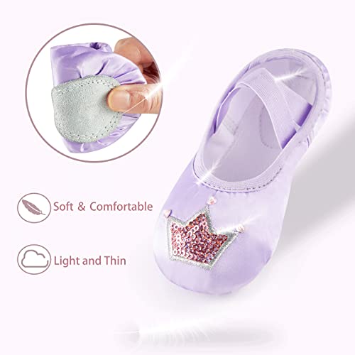 Triple Deer Ballet Shoes For Girls, Satin Dance Practice Slippers Split Soft Leather Flat Sole Yoga Gymnastics Shoes (Toddler/Little/Big Kid) Purple #TOP6