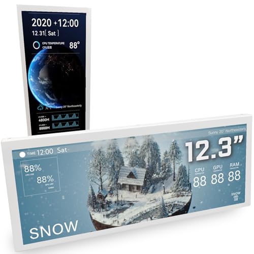 Image of WOWNOVA 12.3 inch Universal Screen for PC Build, PC Temperature Display Mini Monitor, LCD Screen Inside PC Case with Screen, Computer Case Accessories Mini LCD Screen for Gaming Desktop (White)