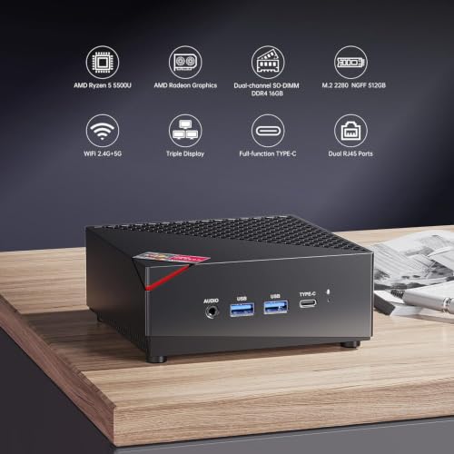 Image of KAMRUI Mini PC, AM06PRO Win-11Pro AMD Ryzen 5 5500U(6C /12T, up to 4.0 GHz), Mini Computer 16GB DDR4 512GB M.2 2280 SSD, Small Pc Support 2.5 Inch HDD Dual Ethernet HDMI /Type-C /Wifi5 /BT4.2