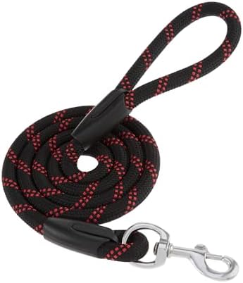 Amazon Basics Extra Thick Premium Nylon Rope Leash | 4 ft/ 122 cm | Black | Strong Hook for Training and Walking Dogs | Reflective Strips for Night Safety