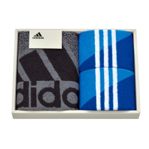 日繊商工 adidas アディダス コレクト ギフト グレー/ブルー フェイスタオル1枚、タオルチーフ2枚 約34×75cm、約25×25cm AD2591