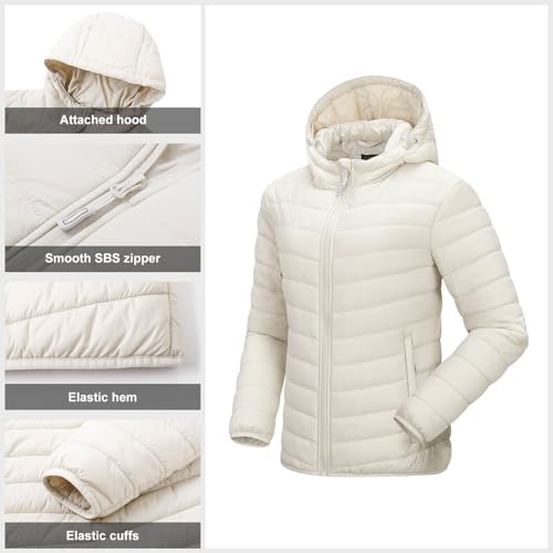 Image of Outdoor Ventures Women's Packable Lightweight Full-Zip Puffer Jacket with Hood Quilted Winter Coat