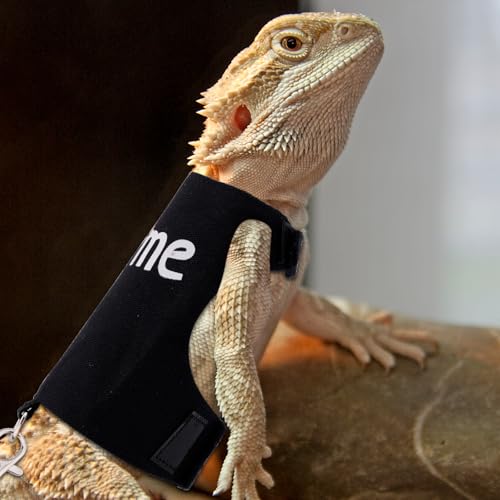 Image of Bearded Dragon Leash and Harness Set, Cute Adjustable Lizard Reptile Harness Costume Clothes with Short Leash for Small Pets Animal Amphibians Chameleons Accessories Outdoor Walking (Style B, Black)