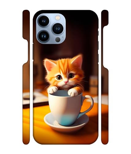 Image of ''Cute Cat with Cup'' Printed Hard Mobile Back Cover & Case for iPhone 13 Pro (6.1 inch), Designer | Protective & Premium Cover & Case