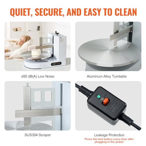Image of VEVOR Cake Decorating Machine, Cake Cream Spreading Coating Smearing Machine, Low Noise Cake Frosting Machine, Turntable with Adjustable Scraper, for 4 inch to 16 inch Cake, 25-320RPM Rotating Speed, White