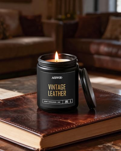 Image of AOOVOO Scented Candles for Men - 4 Pack Candles for Home Scented, 28oz Soy Wax, 200 Hour Burn Time, Men Candle Set, Vntage Leather /Vntage Oak /Mahogany Teakwood /Cologne Candle Set