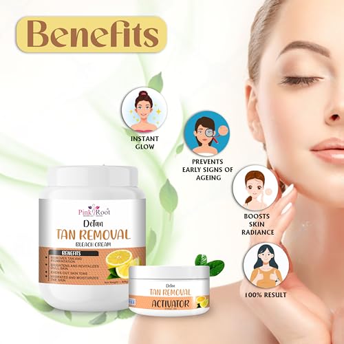 Image of Pink Root Detan Tan Removal Bleach Cream with Activator 1kg, helps in removing tan & gives instant fairness
