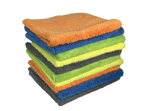 Microfiber cleaning towel, highly absorbent (20% polymide), Multicolor, Pack of 10, Large size 40 * 40cm for cars, kitchen, surfaces, mirrors.
