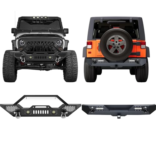 Front + Rear Bumper Combo Compatible with 2007-2018 Wrangler JK & Unlimited JKU (2/4 Doors), Rock Crawler Off Road Full Width Bumper
