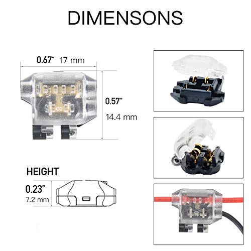Low Voltage Wire Connector, Brilliance4U Quick Wire Splice Connector, 3 Way T Tap Solderless Wire Connectors, Ideal For Led Lighting, And Automotive, Fit 24-18 Awg Wires, Half Transparent 12 Pack #TOP5