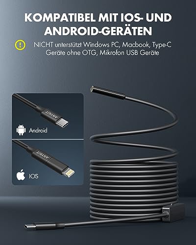 Anykit EndoskopKamera, USB-Inspektionskamera mit 8 LED-Lichtern, Boreskop mit 10 Meter halbstarrem...