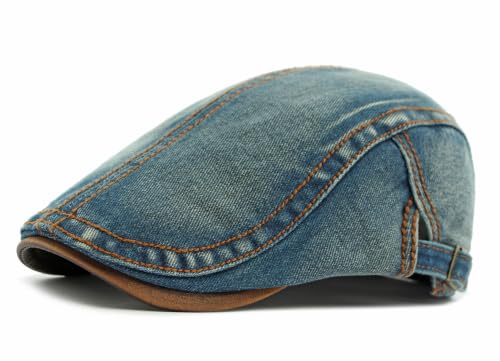 Image of Quanhaigou Unisex Denim Newsboy Hats Flat Ivy Gatsby Cabbie Driving Berets Hat Cotton Dad Cap for Men Women