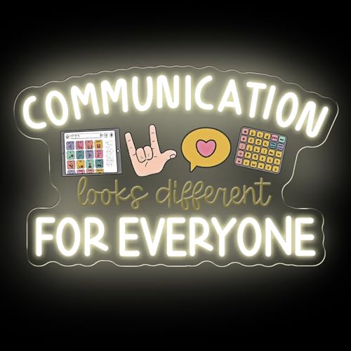 Image of Communication Looks Different For Everyone Neon Sign, Speech Therapy LED Light, Welcome to Speech Room Sign,Therapy Classroom, 16.5 inchx10.4 inch