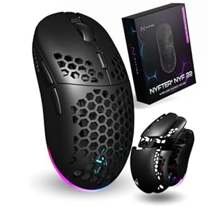 Nyfter - NYF22 Wireless Gaming Mouse Ultraleicht 75g leistungsstark mit 400mA 19K DPI, 400 IPS 1000 hz 50h Akkulaufzeit langlebig Zwei wechselbare Cases inkl. (Black)