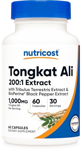 Nutricost Tongkat Ali 1,000mg 60 Capsules - with Tribulus Terrestris and BioPerine, Vegetarian Caps,...