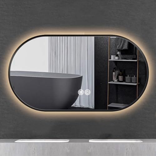 Miroir de salle de bain LED ovale 50x80cm noir à intensité variable