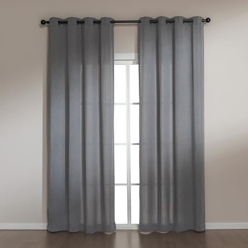 Image of Amazon Basics Chenille Room Darkening Curtains, Light Filtering Window Drapes for Bedroom and Living Room, 2-Panel Set with Grommets, 52 inch W x 95 inch L, Grey Classic