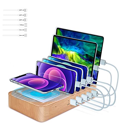 Fastest Charging Station for Multiple Devices, Presents for Him Her 5 USB Ports Chargers for Multiple Devices for Charging Pad for Apple/AirPods/iPad/Samsung/Android/Tablet