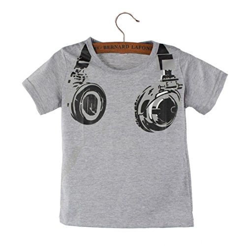 Yoyorule Boy Summer Headphone Short Sleeve Tops Blouses T Shirt Gray