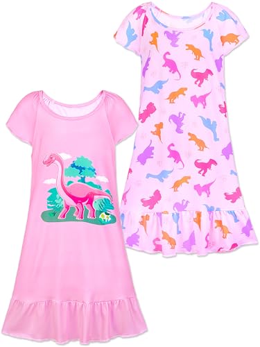 MHJY 2PCS Girls Nightgowns Toddler Nightgown Short Shirts Sleepwear Night Sleep Dress Princess Pajamas for 3-10 Years Kids