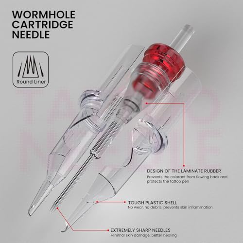 Image of Wormhole Tattoo Cartridge Needles 20PCS Disposable # 10 Round Liner Tattoo Needle Cartridges Compatible with Standard Rotary Tattoo Machine for Ultra-Fine Line and Tattoo Detailing (1007RL)