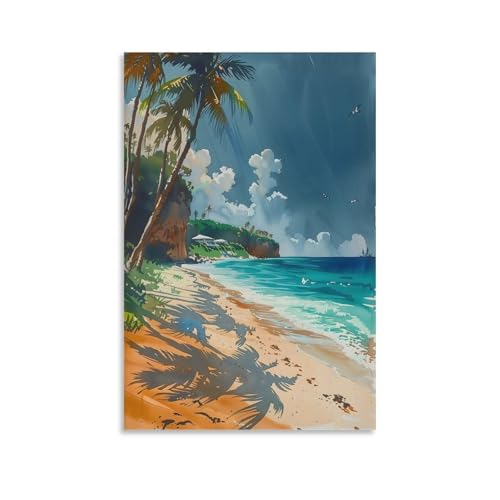 Póster de acuarela de las Islas Caimán, diseño de isla tropical, arte de pared, impresión de viaje enmarcada y sin marco, idea de regalo, sin marco, 60 x 90 cm