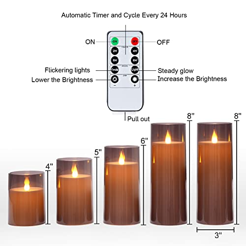 Homemory Gray Flickering Flameless Candles, Battery Operated Acrylic Led Pillar Candles With Remote Control And Timer thumb #5